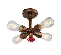 IONAZQTWW Vintage Industrial Ceiling Light, Steampunk Water Pipe Ceiling Lamp Rustic Chandeliers, Semi-Flush Mount Rustic Ceiling Light Metal Lamp Fixtures,Yellow Bronze