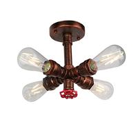 IONAZQTWW Vintage Industrial Ceiling Light, Steampunk Water Pipe Ceiling Lamp Rustic Chandeliers, Semi-Flush Mount Rustic Ceiling Light Metal Lamp Fixtures,Yellow Bronze