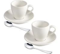 ionEgg Porcelain Espresso Cup with Saucer And Stainless Steel mini Spoons, Espresso shot Cup, 80ml/2.7Oz, Pack of 2, White