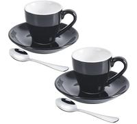 ionEgg Porcelain Espresso Cup with Saucer And Stainless Steel mini Spoons, Espresso shot Cup, 80ml/2.7Oz, Pack of 2, Black