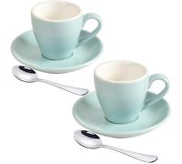 ionEgg Porcelain Espresso Cup with Saucer And Stainless Steel mini Spoons, Espresso shot Cup, 80ml/2.7Oz, Pack of 2, Blue