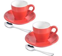 ionEgg Porcelain Espresso Cup with Saucer And Stainless Steel mini Spoons, Espresso shot Cup, 80ml/2.7Oz, Pack of 2, Red