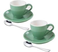ionEgg Porcelain Espresso Cup with Saucer And Stainless Steel mini Spoons, Espresso shot Cup, 80ml/2.7Oz, Pack of 2, Cyan