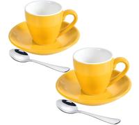 ionEgg Porcelain Espresso Cup with Saucer And Stainless Steel mini Spoons, Espresso shot Cup, 80ml/2.7Oz, Pack of 2, Yellow