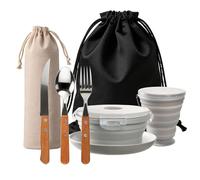 IONEKIUK 6 in 1 Foldable Camping Mess Kit Camping Cutlery Set for 1 | Camping Cutlery Set, Plate Bowl Cup Knife Fork Spoon with Bag for Camping, Hiking, Travel