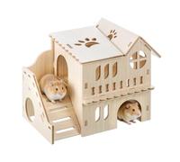 IONEKIUK Wooden Hamster House with Platform Hideout, Hamster Accessories | 2-Story Multi Chamber Habitat for Syrian Dwarf Hamsters Gerbils Mice