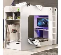 ionia bunk bed with gaming computer desk in white