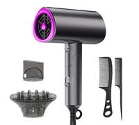 Ionic Hair Dryer,1800W Fast Drying Blow Dryer with Diffuser and Concentrator Nozzle, Foldable Design, Negative Ion Hairdryer, 3 Heat 2 Speed Settings, Lightweight for Home & Travel, Gray