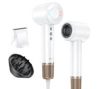 Ionic Hair Dryer with Diffuser - 120,000 RPM High-Speed Blow Dryer - 3 Mins Fast Drying,59dB Low-Noise,Smart Temperature Control,Magnetic nozzles,Compact & Travel-Friendly,1600W