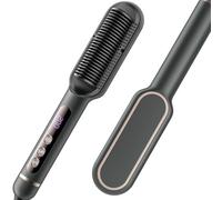Ionic Hair Straightener Brush UK, Flat Iron and Hair Brush 2-in-1 Hot Comb with 9 Temperature Settings & LED Screen, Heated Hair Brush with Nano Titanium Coating for Even Even Straightening for Girl