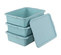 Ionoloy 3 Pack Restaurant Bus Tub with Lid, 13 L Plastic Dishpan Basin, Mint Green Utility Bus Box