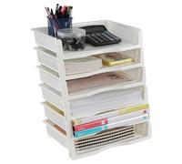 Ionoloy 6-Tier Stackable Plastic Office Paper Trays, A4 Size Document Trays for Desk, White
