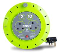 IONOS 2 Socket Cable Reel, 10m, Green Extension Lead, 13A with Thermal Cut Out, Heavy Duty Outdoor Extension Lead (ION13A10MCR6)