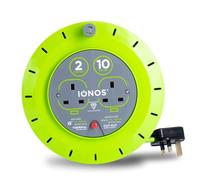 IONOS 2 Socket Cable Reel, 10m, Green Extension Lead, 13A with Thermal Cut Out, Heavy Duty Outdoor Extension Lead (ION13A10MCR6)