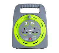 IONOS 2 Socket Cable Reel, 15m, Green, 13 Amp, Thermal Cut Out, Heavy Duty, Outdoor Extension Lead, Ideal for Garden, DIY, Workshop, Power Tools (ION