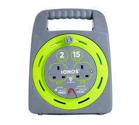 IONOS 2 Socket Cable Reel, 15m, Green, 13 Amp, Thermal Cut Out, Heavy Duty, Outdoor Extension Lead, Ideal for Garden, DIY, Workshop, Power Tools (ION