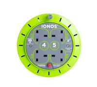IONOS 4 Socket Cable Reel, 5m, Green, 13 Amp, Thermal Cut Out, Heavy Duty, Outdoor Extension Lead, Ideal for DIY, Workshop, Garden, Home Use (ION5M13AACR6)
