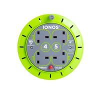 IONOS 4 Socket Cable Reel, 5m, Green, 13 Amp, Thermal Cut Out, Heavy Duty, Outdoor Extension Lead, Ideal for DIY, Workshop, Garden, Home Use