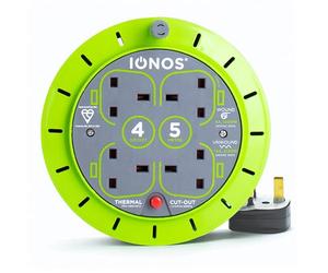IONOS 4 Socket Cable Reel, 5m, Green, 13 Amp, Thermal Cut Out, Heavy Duty, Outdoor Extension Lead, Ideal for DIY, Workshop, Garden, Home Use (ION5M13AACR6)
