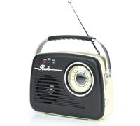 IONOS Retro Portable FM Radio, 10m Wireless, SD USB, 3W, Cream and Black | Mains or battery power, analogue tuning, easy home listening - TILBURG1PKB4