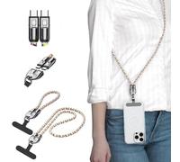 iontech Phone Lanyard Built in Cable 240W USB-C to USB-C Fast Charging, 7mm Thick Cell Phone Strap Multifunctional Patch, Colorful, 4ft+1.05ft