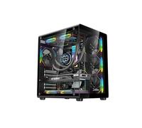IONZ KZ-900 PC Gaming Case V3- Dual Dynamic Mini Lite M/ATX | Tempered Glass - Full View | includes 4 x 120mm ARGB PWM Infinity Fans (Black)