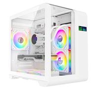 Ionz KZ-SW Curve - PC Gaming Case mATX - Mid Tower, Dual Chamber with Panoramic View and LED Screen - Tempered Glass and 3 ARGB PWM Fans - White