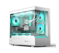 IONZ M/ATX PC ARGB Case Mid-Tower, Pre-Installed 3 ARGB PWM Fans, Full View Dual Tempered Glass - Aether Neo White