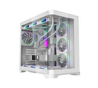iONZ PC Gaming Case ATX Mid Tower - Dual Chamber Dynamic Series with 4 ARGB PWM Fans | Curved Tempered Glass | Flow - White