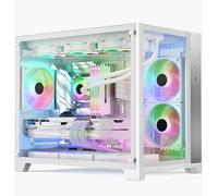 iONZ PC Gaming Case Micro ATX Mid Tower - Dual Chamber Dynamic Series | White Airflow Tempered Glass (Compact Edition V2 with 3 x 120mm ARGB and PWM Fans)