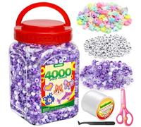 IOOLEEM Purple Solid & Glitter Bulk Pony Beads - 4000pc Kit for Friendship Bracelets & Jewelry Making, Easy Storage