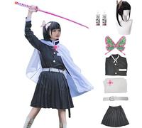 IOPBOT Adult Women Kanao Cosplay Costume Anime Kimonos Cloak Robe Uniform Skirt Halloween Outfit with Accessories (BlackSet,M)