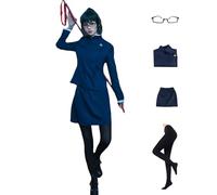 IOPBOT Anime JJK Jujutsu Zenin Maki Cosplay Costume Girls Women Japanese School Uniform Skirt Mai Dress Halloween Outfit with Glasses (blue 01-1,L)