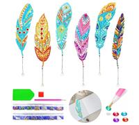 IOPJLK Diamond Art Bookmarks 6 Pieces Feather Diamond Painting Bookmarks, Make Your Own Bookmark with Crystal Pendant, Feather Bookmark for Books, Bags, Children Adults Art Crafts Gifts - B