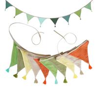 IOPJLK Fabric Bunting Banner, 2 Stück Flag Banners Multicolor, Garden Bunting, Vintage Fabric Bunting, 20 PCS Triangle Bunting for Wedding Children's Room Anniversary (2.6m Green)
