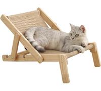 Iordan Elevated Cat Chair Bed, Wooden Pet Sisal Scratcher, Lounging Raised Pet Chair, Foldable Indoor Kitty Scratching Condo, Portable Beach Chair Cat Hammock