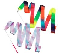 IOUALEY 2pcs Dance Ribbons, 78.7 Inch Rhythmic Gymnastics Ribbons Twirling Sparkling Dancing Ribbons Rainbow Streamer with Twirling Wands Stick for Artistic Training Circus Birthday Party Favors