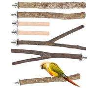 IOUALEY 6 PCS Bird Perch, 3 Types Natural Wood Parrot Stand Branch Parakeet Toys Stick Exercise Bird Cage Accessories for Budgies Love Birds Finches Small Bird Toys