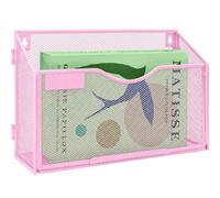 IOUGDSEC 1 Tier A4 Mesh in Tray Hanging Wall File Holder Magazine Document Holder Mail Organiser Magazine Storage Rack,Durable Metal Mesh Filing Storage, Pink