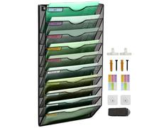 IOUGDSEC 10 Tier Mesh Hanging File Organizer Vertical Wall File Organizer Wall File Holder for Office School Home, Nametag Label Hooks Set Included