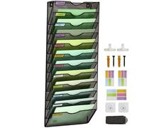 IOUGDSEC 12 Tier Mesh Hanging File Organizer Vertical Wall File Organizer Wall File Holder for Office School Home, Nametag Label Hooks Set Included