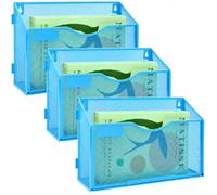 IOUGDSEC 3 Packs 1 Tier A4 Mesh in Tray Hanging Wall File Holder Magazine Document Holder Mail Organiser Magazine Storage Rack,Durable Metal Mesh Filing Storage, Sky Blue
