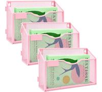 IOUGDSEC 3 Packs 1 Tier A4 Mesh in Tray Hanging Wall File Holder Magazine Document Holder Mail Organiser Magazine Storage Rack,Durable Metal Mesh Filing Storage, Pink