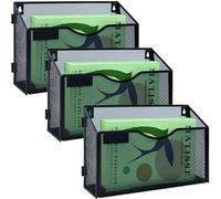 IOUGDSEC 3 Packs 1 Tier A4 Mesh in Tray Hanging Wall File Holder Magazine Document Holder Mail Organiser Magazine Storage Rack,Durable Metal Mesh Filing Storage, Black