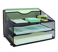 IOUGDSEC 3 Tier Desk File Organiser with 2 Extra Vertical File Sorter, Paper Letter Tray, A4 Paper Desktop Filing Trays, Magazine Document Holder for Home Office, Black