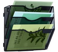 IOUGDSEC 3 Tier Mesh Hanging File Organizer Vertical Wall File Organizer Wall File Holder Wall Hanging Storage Organiser in Tray for Office School Home, Black