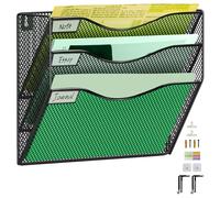 IOUGDSEC 3 Tier Upgrade Mesh Wall File Holder Organizer, Medium Mesh Vertical Hanging File Organizer, Office Hanging File Folder Magazine Rack, Nametag Label Hooks Set Included, Black
