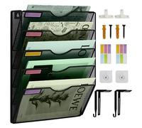 IOUGDSEC 5 Tier Mesh Hanging File Organizer Vertical Wall File Organizer Wall File Holder for Office School Home, Nametag Label Hooks Set Included