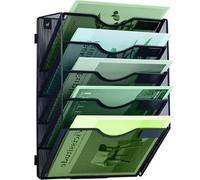 IOUGDSEC 5 Tier Mesh Hanging File Organizer Vertical Wall File Organizer Wall File Holder Wall Hanging Storage Organiser in Tray for Office School Home, Black