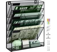 IOUGDSEC 6 Tier A4 Mesh Hanging Wall File Holder Magazine Document Holder Mail Organiser Magazine Storage Rack,Durable Metal Mesh Document Wall Organiser Desktop File Organizer,Sky Blue